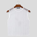 Men Tank Tops Mesh See Through O-neck Sleeveless Sexy Striped Male Crop Tops Streetwear Summer Party Fashion Men Vests S-5XL