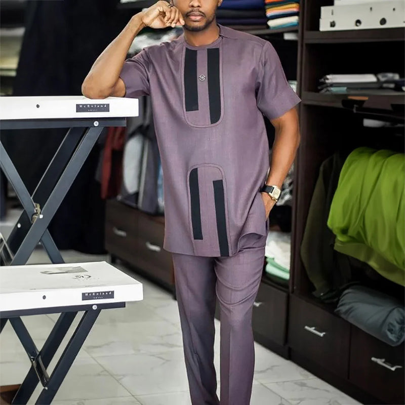 New 2Pc African Traditional O - Neck Outfit Dashiki Muslim Costume For Men Luxury Brand Clothing Full Pant - View 4 | SAMAG