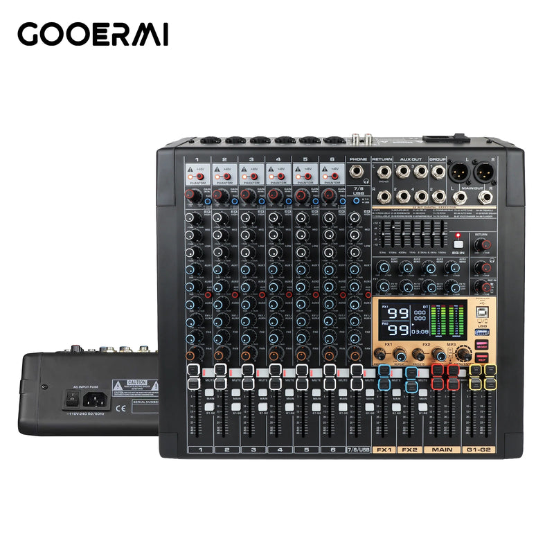 Gooermi RAD Series USB Audio Mixer Multi-Channel Mixing Console 99 DSP Effects 7-Band EQ 48V Phantom for Studio Live