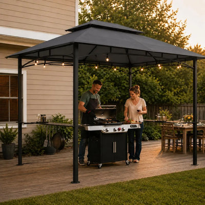 Outdoor BBQ Canopy Shelter 8x5 Grill Gazebo Double Tiered | SAMAG