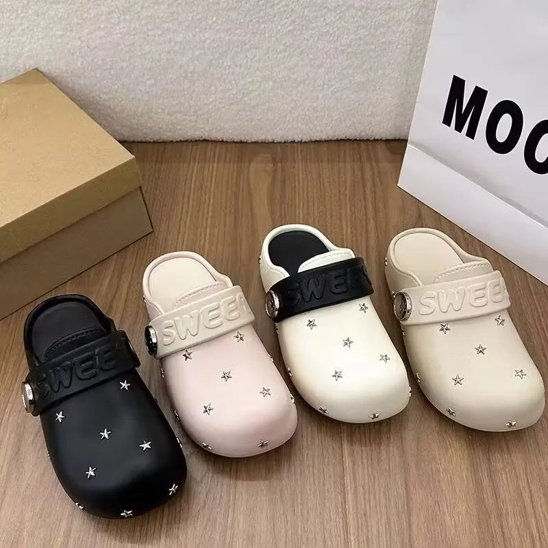 Small and high-end star studded toe caps, thick soled M ü ller shoes, versatile for summer commuting and outdoor wear