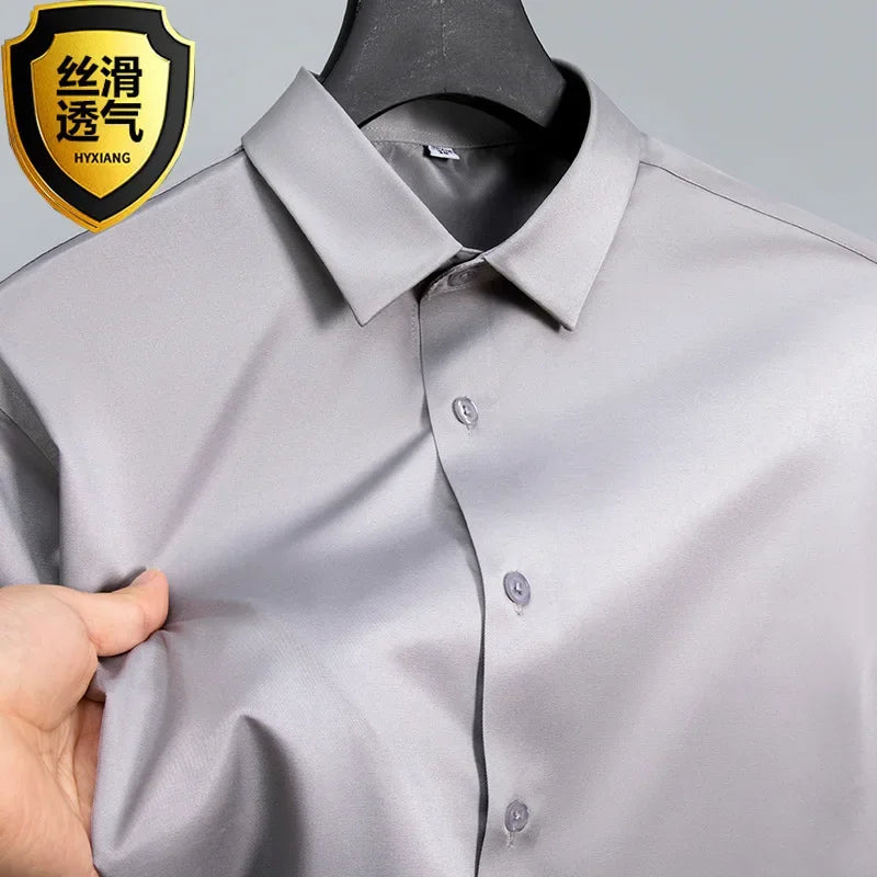 Summer shirt, men's white glossy non ironing wrinkle | SAMAG