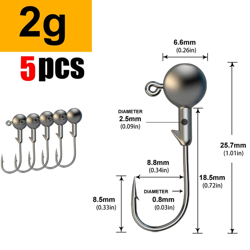 5pcs 1g 2g 3g 4g 5g 10g 20g 22g 25g 28g crank Jig head hook fishing hook head Jig lure hard bait soft worm jig hook for fishing