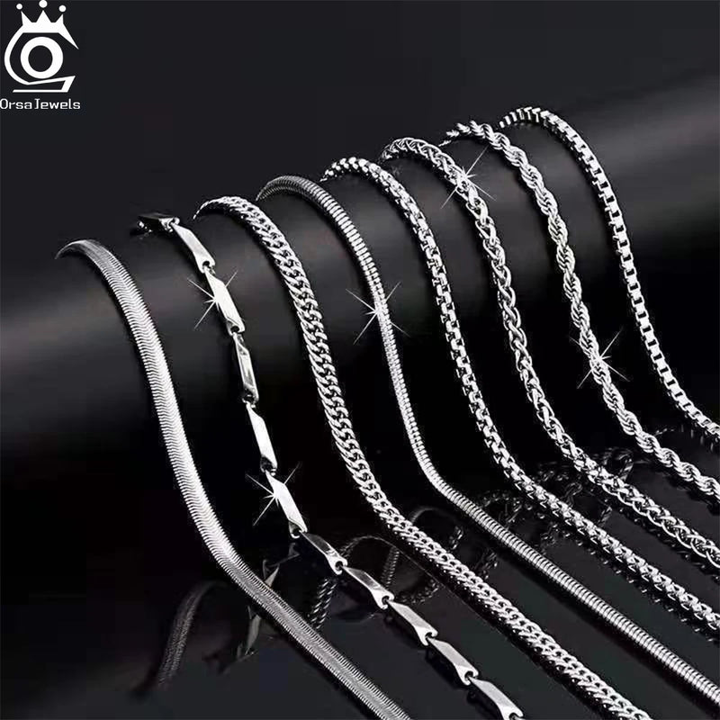 ORSA JEWELS 925 Sterling Silver Chain Necklaces Fashion Party for Men Women DIY Jewelry Simple High Quality 16-24 Inch Wholesale