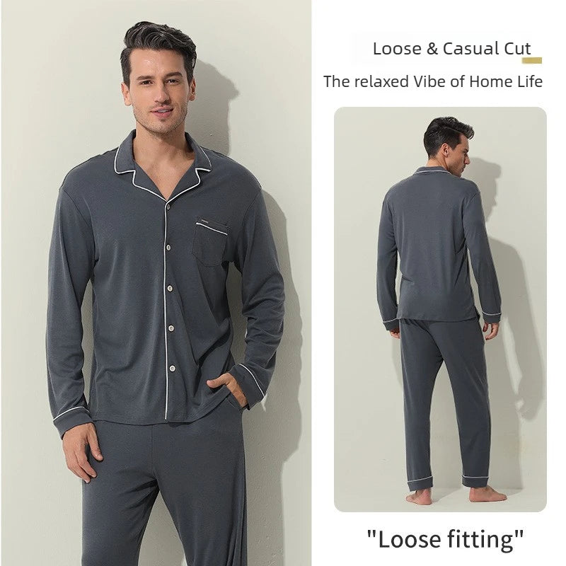 Men's Loose Fit Pajamas Set Soft Lyocell & Cotton Blend Breathable Sleepwear Cozy Home Loungewear Comfortable Pajamas