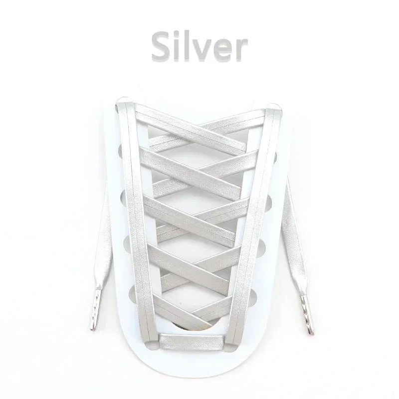 Luxury Faux Leather Shoelaces Gold Silver Flat Rope Shoelace Metal HeadSneakers Casual Shoes Laces 80/100/120/140/160cm 1Pair