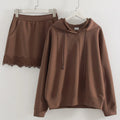 Brown Sweatshirts And Skirt Sets Ladies Elegant Officewear Skirt Suit With Lace 2 Pieces Hoodie Set With Skirt Women Autumn