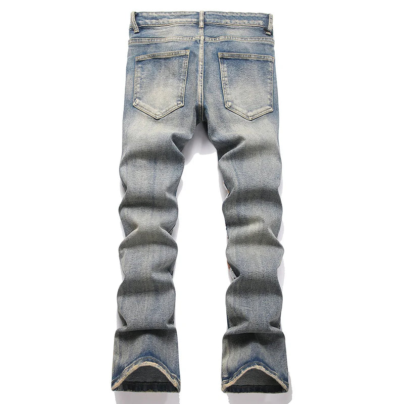 Men's Skull Boot Cut Denim Jeans Vintage Blue Devil | SAMAG