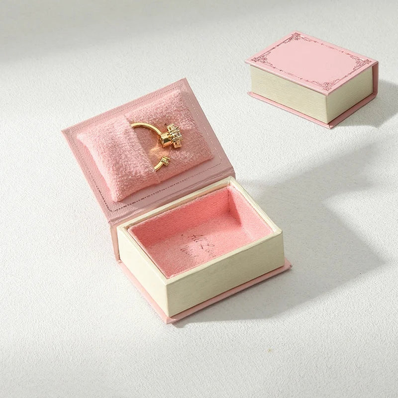 Flip Cover Book Shaped Jewelry Display Box Simple Earrings Ring Necklace Pendant Storage Box Portable Travel Jewelry Holder