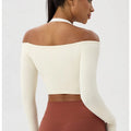 Long Sleeve Yoga T-Shirt for Women, Off Shoulder, Sexy Tight Gym Workout Top, Naked Feeling, Quick Dry Sports Activewear
