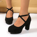 Women Pumps High Heels Thick Soles Shoes Ankle Strap Wedding Party Shoes Cross Strap Platform Square Heel Round Toe Sexy Sandals
