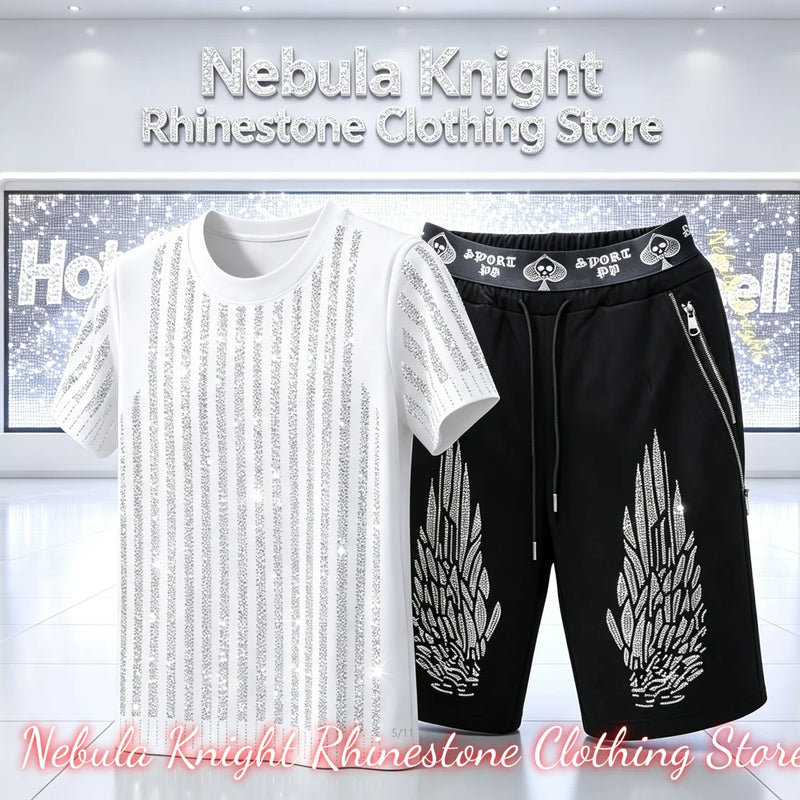 Men's Rhinestone Tracksuit Set European Luxury Streetwear Casual Daily Outfit T - Shirt And Pants - View 16 | SAMAG
