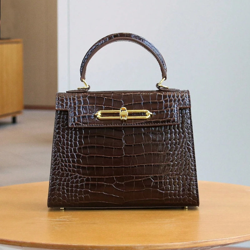 2026 high-end fashion retro crocodile leather women's bag multi-functional handbag for OL businesswoman Boston bag