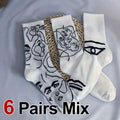 6 Pairs Line Patterns Both Men Women Fashionable Mid Tube | SAMAG