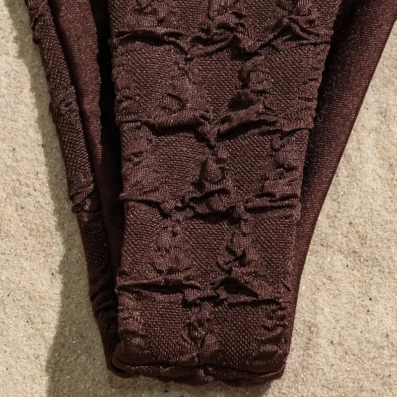 Sexy Coffee Wrinkled String Halter Bikinis Sets Two | SAMAG