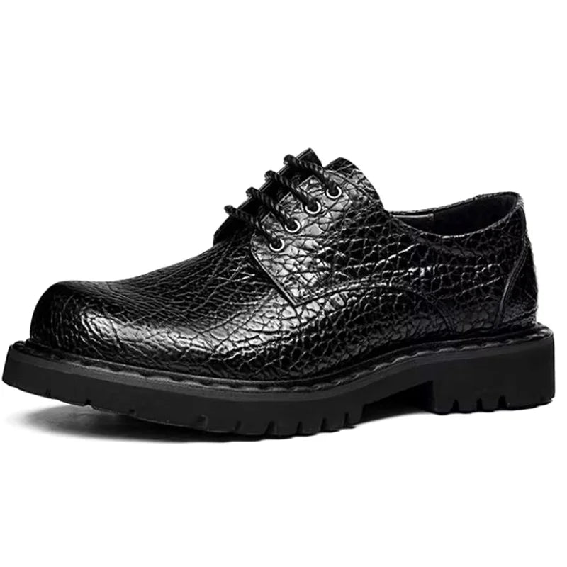 High Quality Men's large Round-toe Leather Shoes Lace-up Work Shoes With Thick Soles First-layer Cowhide Business Formal Shoes