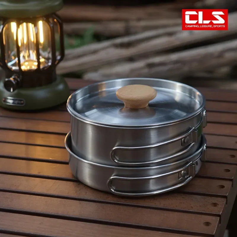 CLS NOBANA Camping Pot Set 304 Stainless Steel  2pcs Outdoor Cookware Kit Cooking Set Travel Tableware for Tourism Hiking Picnic