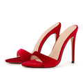 Onlymaker Women Peep Toe Mules Gold Slip On Thin High Sandals Big Size Classic Fashion Lady Sandals