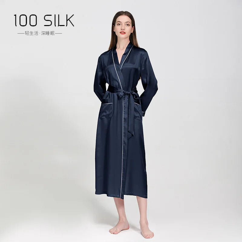 Birdtree 19 Momme 100%Pure Silk Long Robe for Women Silky Sleepwear Ladies Elegant Nightgown Natural Pajamas P36089QM