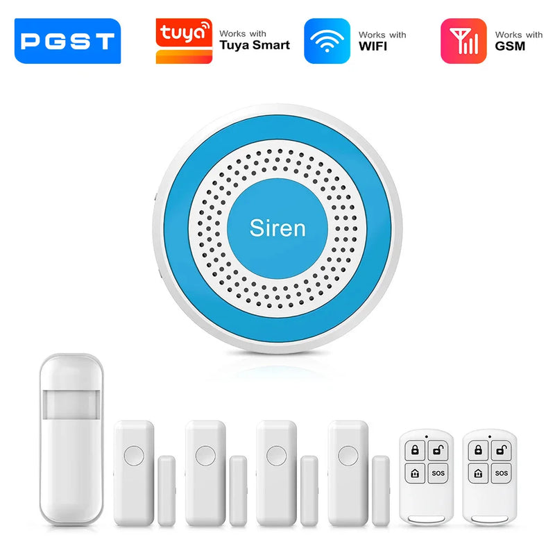 PGST WiFi Alexa Tuya Smart Life Home Alarm Security System Kit Home Automation Alarm Security Protection Door Motion Sensor