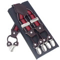 Men's Casual Fashion Leather Suspenders Adjustable High Quality Belt Strap Braces with 6 Clips