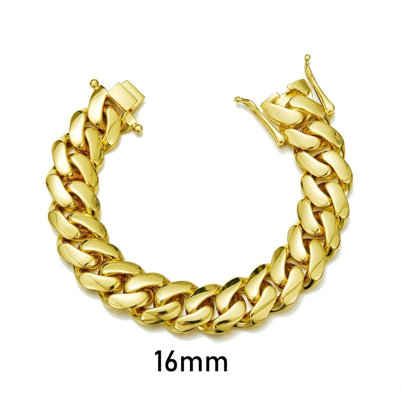 8 - 14mm Punk Rock Stainless Steel Rhombus Cuban MIami Link Chain Bracelets for Men Hip Hop Jewelry Gold - Visuel 9 | SAMAG