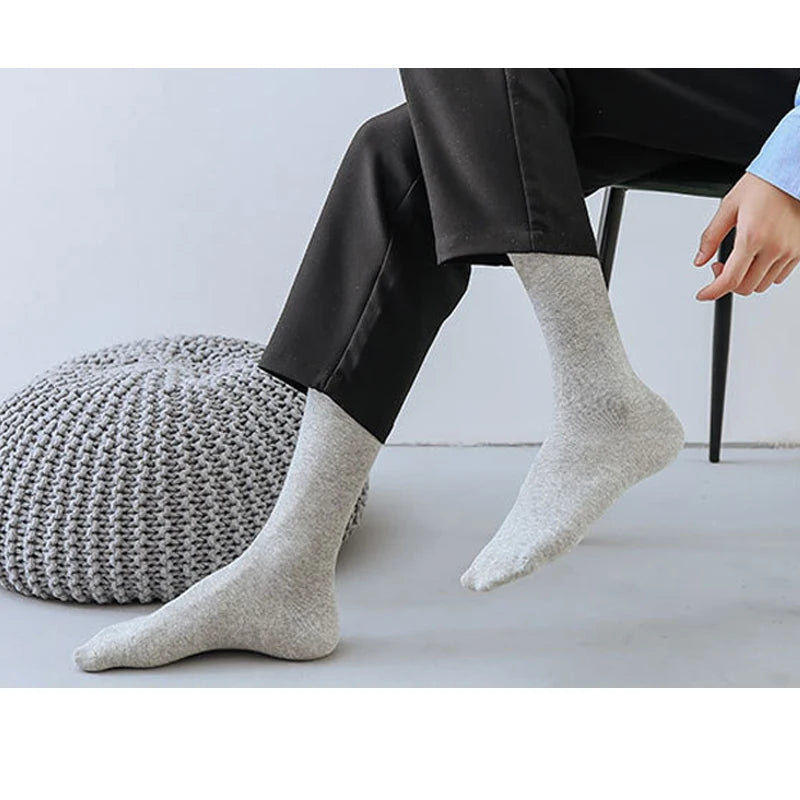 Men Long Socks Knee High Cotton Solid Business Soft | SAMAG