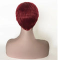 99j Color Dark Burgundy Red Human Hair Wigs for Women Short Pixie Cut Wigs with Bangs Layered Boy Cut Duby Wig Machine Made
