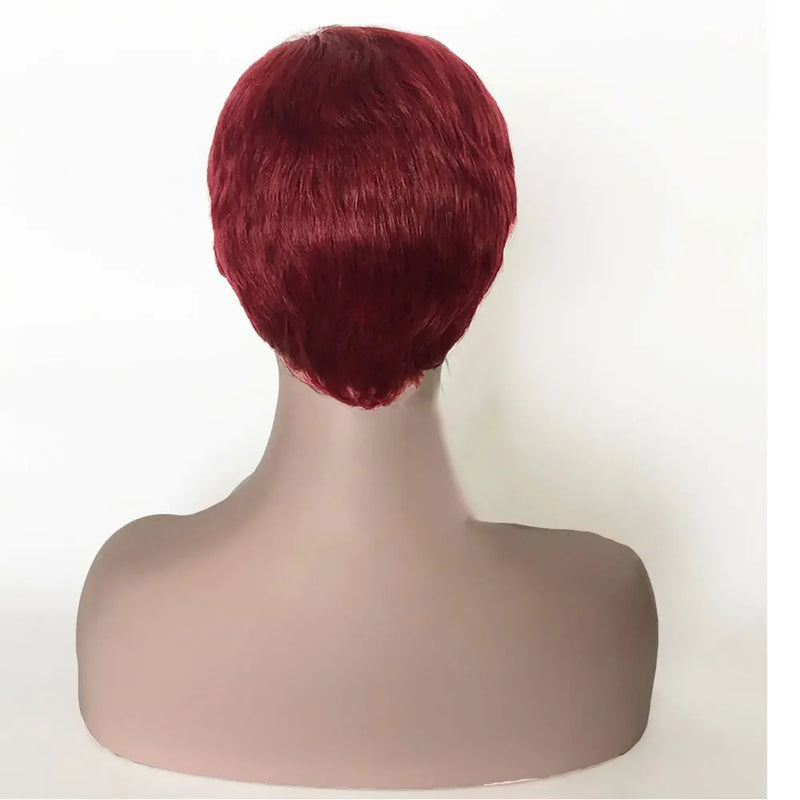 99j Color Dark Burgundy Red Human Hair Wigs for Women Short Pixie Cut Wigs with Bangs Layered Boy Cut Duby Wig Machine Made