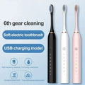 Electric Ultrasonic Toothbrush with Six Speed Modes Soft Bristles USB Charging Waterproof Adult Tooth Cleaner for Home