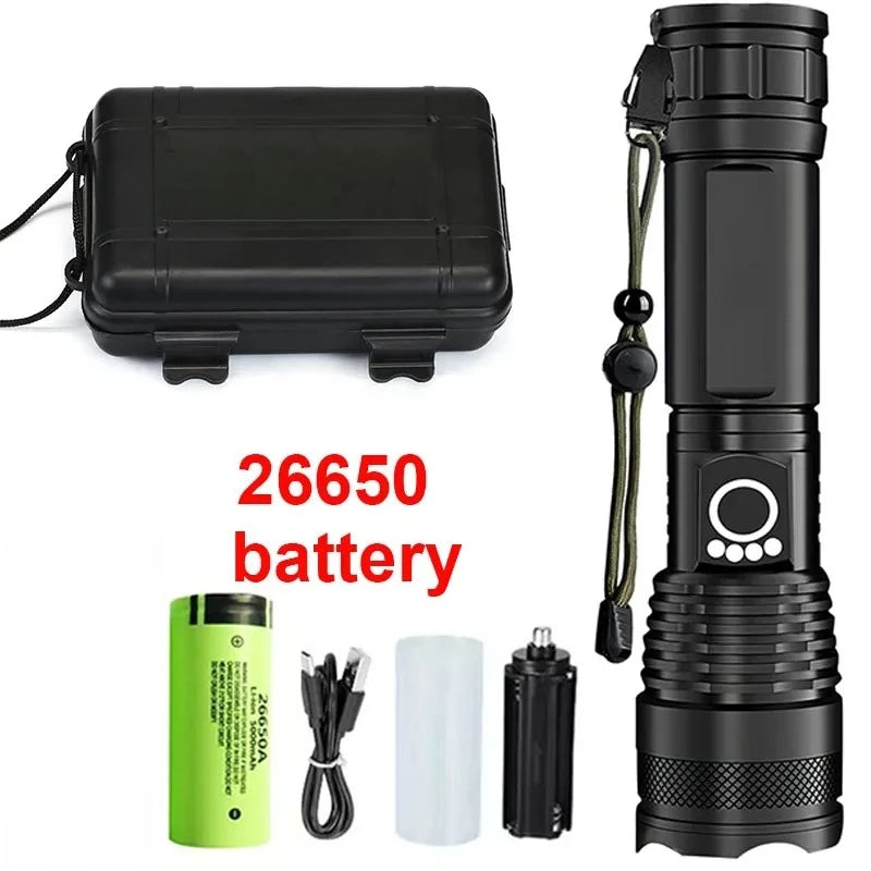 High Power Rechargeable LED Tactical Flashlight  Aluminum Alloy Telescopic Zoom Torch Lamp for Outdoor Camping Fishing