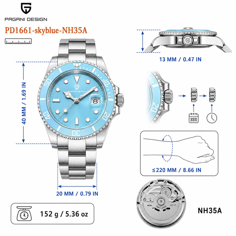 PAGANI DESIGN Men Watches Automatic Watch Mechanical Sapphire Glass Stainless Steel Luminous Date Luxury - Visuel 12 | SAMAG