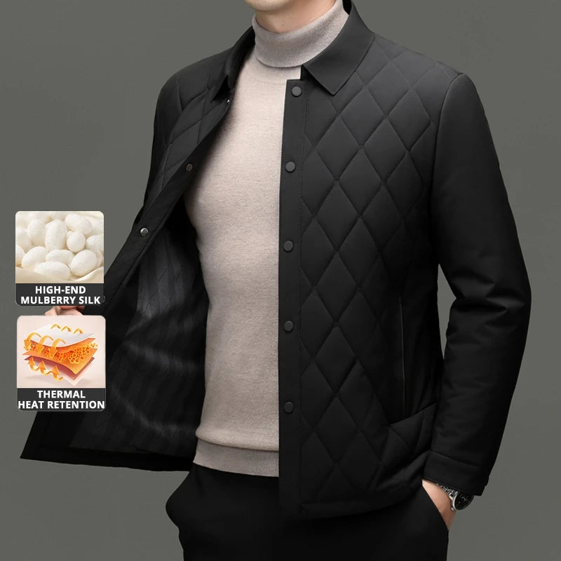 High End Mulberry Silk Lapel Collar Light New Brand Fashion Autumn Parka Jacket Men Business Winter Casual Windbreaker Coats