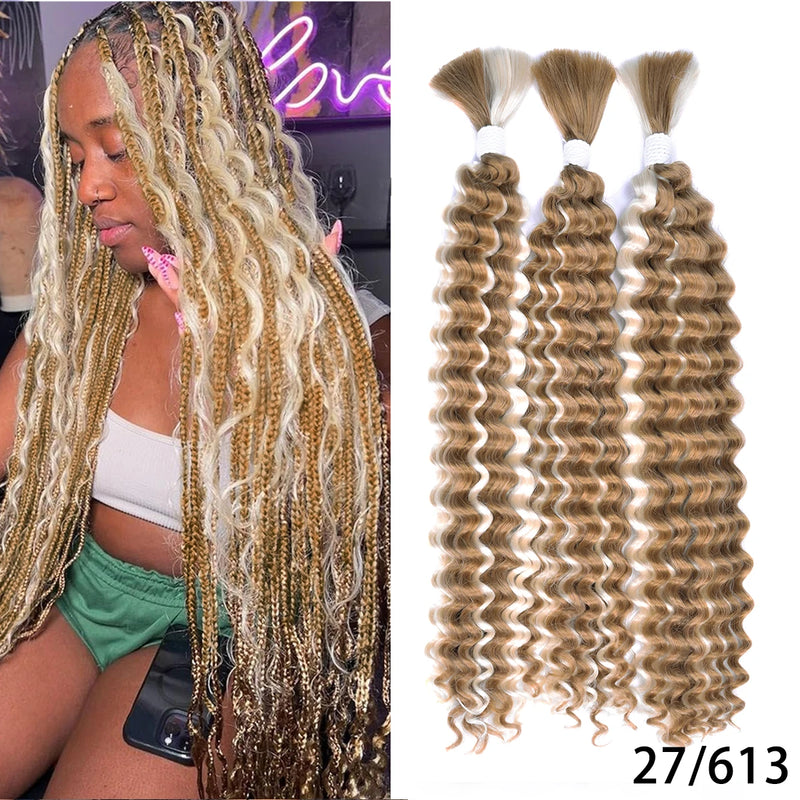 Synthetic Curly Deep Wave Bulk hair For Braiding 20inch No Weft Deep Wave For Braiding Micro Faux Braiding Hair for Boho Braids