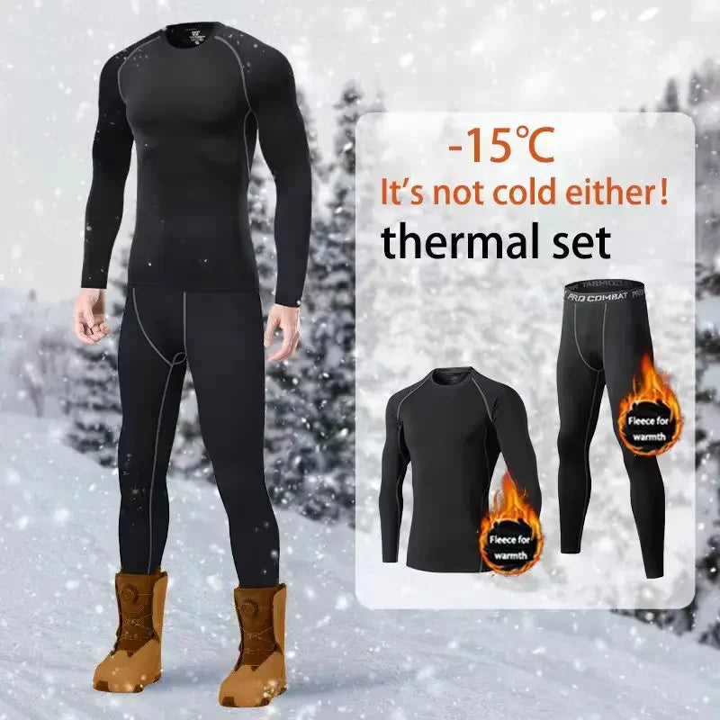 Men's thermal underwear set, 2-piece tight-fitting long underwear set, winter cold weather protective set elastic and breathable