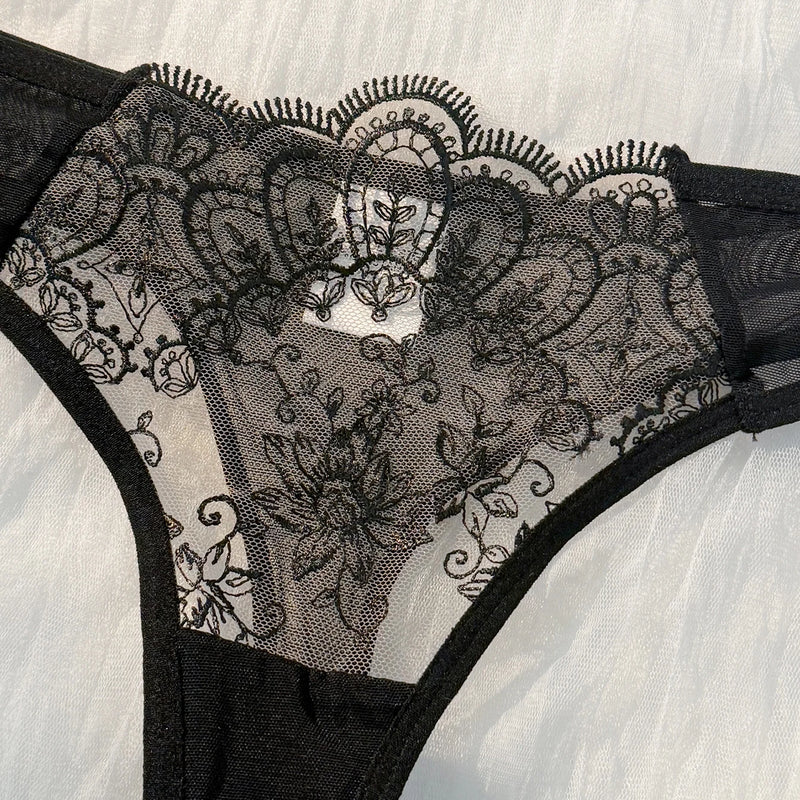 2-piece women's black comfortable lightweight bow semi transparent lingerie set ZA824057