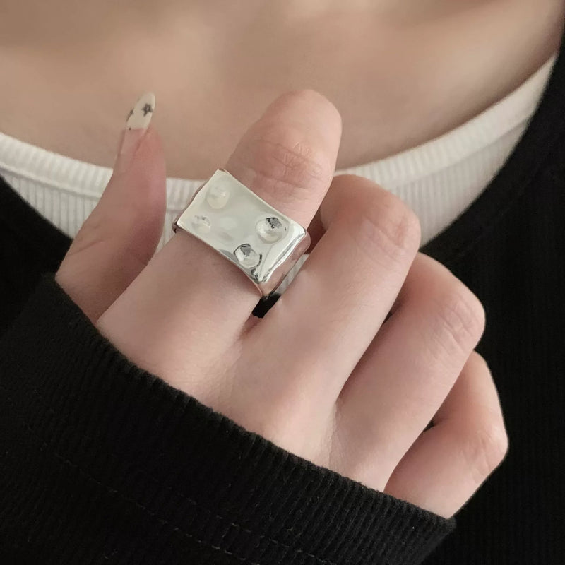VENTFILLE 925 Sterling Silver Ring for Women Girl Gift Retro Open Trend Unique Design Geometric Asymmetric Jewelry Dropship