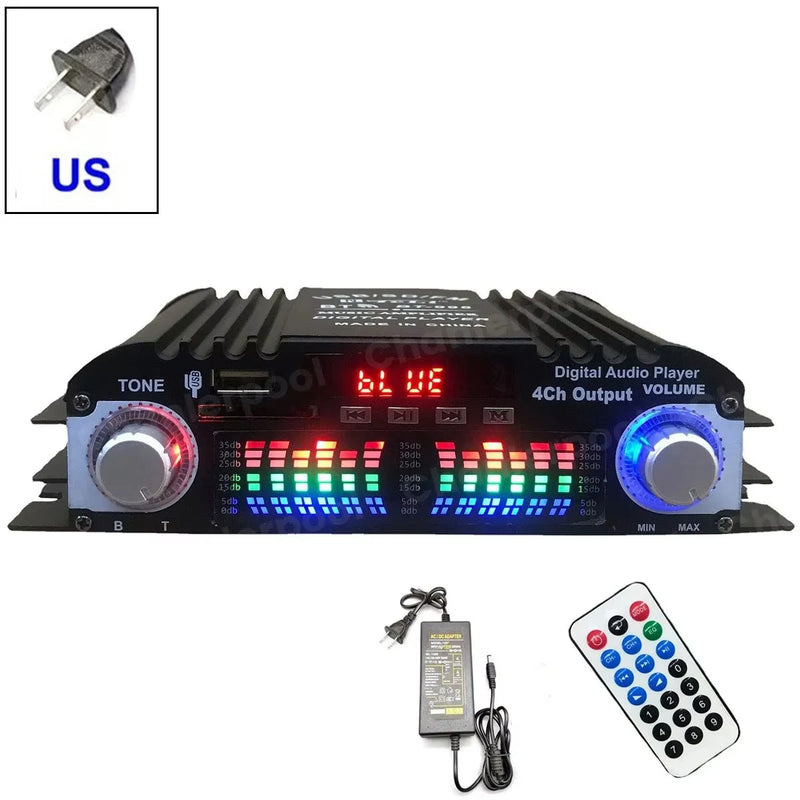 HiFi Sound Amplifier 4 Channel Digital Audio Bluetooth Amplifier Power Karaoke Player FM Radio Support Remote Control