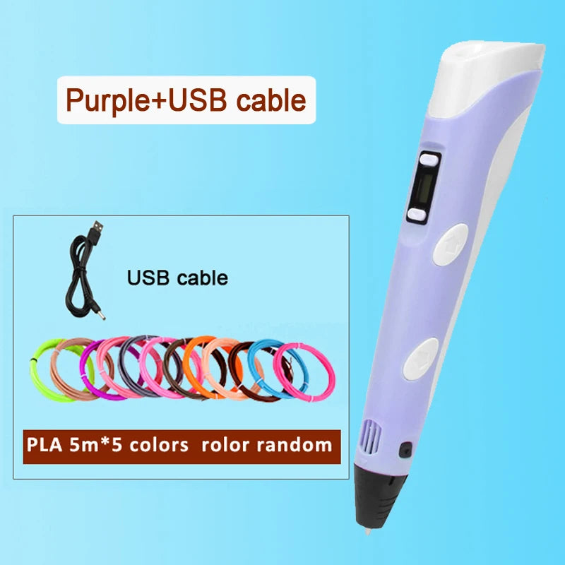Kids 3D Printing Pen Adjustable Speed LED Display DIY Drawing Pens 3D PLA Filament Christmas Birthday gift for Boys and Girls