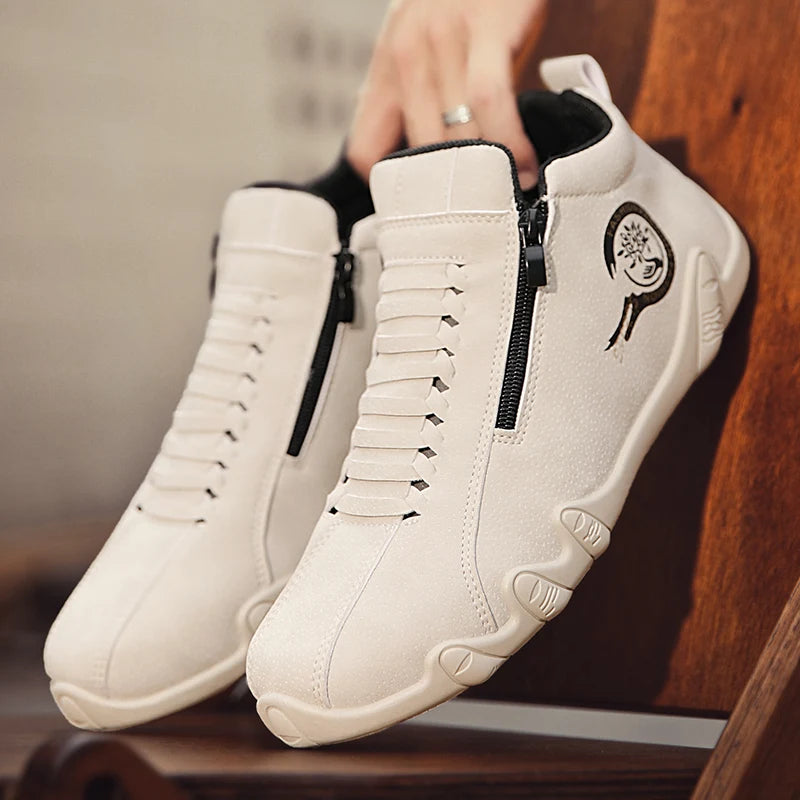 Men's Trendy Casual Side Zipper Short Boots Fashionable Flat Bottom Shoes Versatile for Outdoor Sports