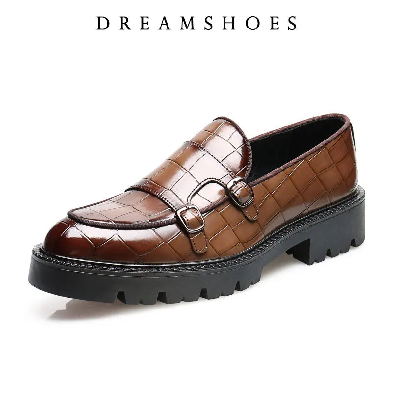 Size 37-48 Leather Monk Shoes Thick-soled British Style Black Formal Business Shoes Fashion Luxury Slip-On Casual Shoes