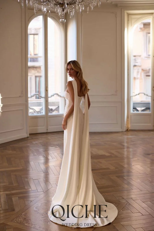 QICHE Pleat Elegant Satin Bride Gowns Strapless Mermaid - View 2 | SAMAG