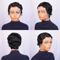 13x4 Transparent Lace Front Short Pixie Cut Wig Finger Waves Brazilian Human Hair Wigs with Pre Plucked Bangs Glueless for Women