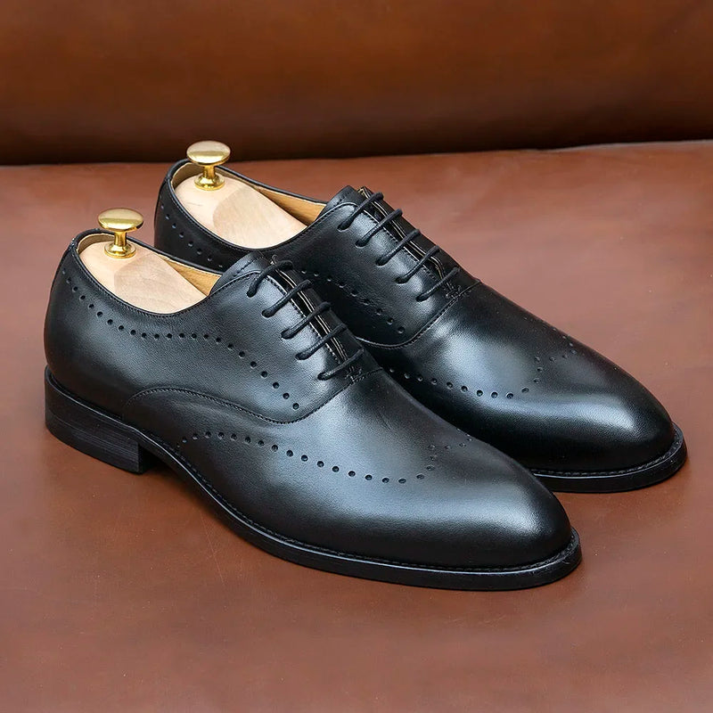 Classic Men's Real Leather Wingtip Oxford Dress Shoes Handmade Lace-Up Wedding Party Business Office Formal Footwear
