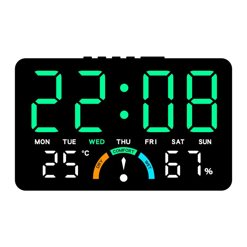 Digital Clock With Wide Screen Wall-mounted And Multi-function Desk Alarm Clock, With Date, Alarm, Thermometer, Hygrometer Clock