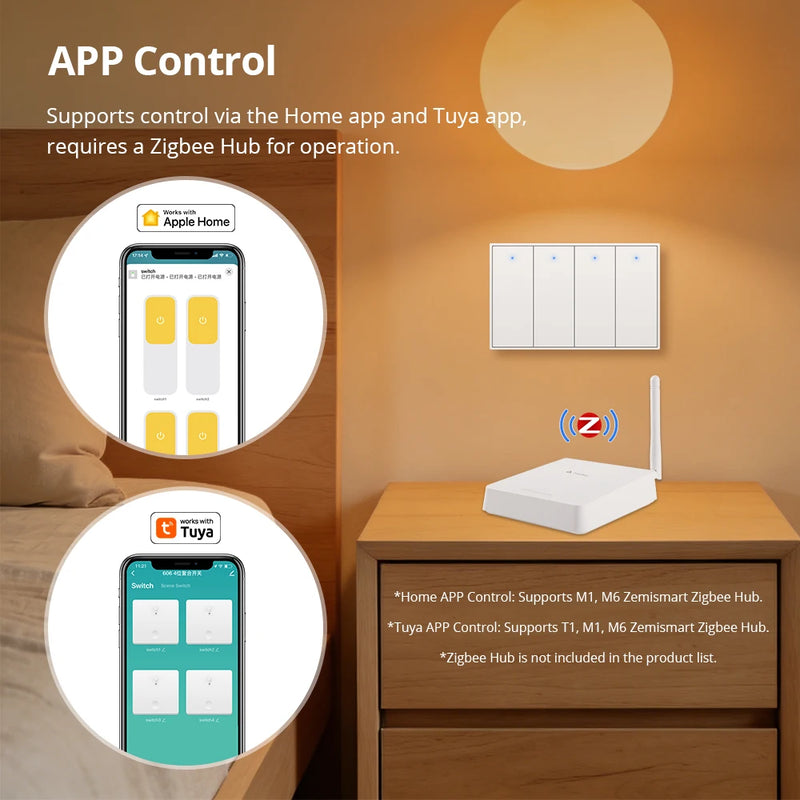 Zemismart Zigbee Push Wall Light Switches Work with Tuya Alexa Google Home Smartthings via hub 1 2 3 4 Gang Neutral Interruptor