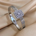 Stainless Steel Bangle Bracelet Inlay Luxury Rhinestones Gorgeous Synthetic Zirconia Geometric Oval Square Stars Shape for Women
