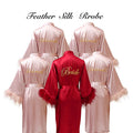 Women FEATHER Bride Bridesmaid Wedding Robe Satin Kimono | SAMAG
