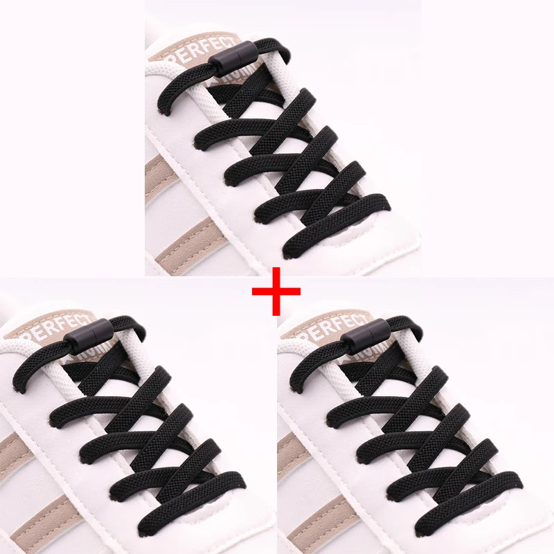 New 1Pair/3Pair Metal Lock Shoe Laces for Sneakers Elastic Stretch No Tie Shoelaces Casual Shoes Running Shoes