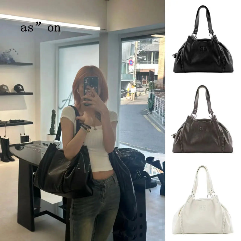 Korean Japan Ason Bag Street Style AS Leather Tote Handbag Large Capacity Motorcycle Wanderlust Mini Shoulder Bag Daily Use Bag